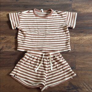 Quincy Mae Rylee + Cru Waffle Tee + Short Set || Clay Stripe 2-3Y